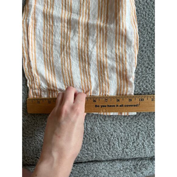 H&M Pants Medium Linen Pull On Stretch Cropped Striped Orange White Beach Boho - Picture 15 of 16